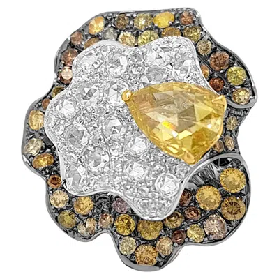 Pre-owned Hyt Certified Cocktail Ring With Natural Fancy Color And Rose Cut Diamonds 18k Gold In Red