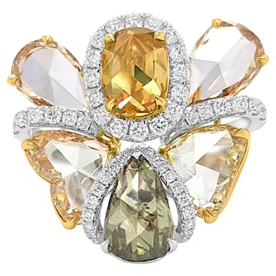 Pre-owned Hyt Certified Cocktail Ring With Natural Fancy Color And Rose Cut Diamonds 18k Gold In Red