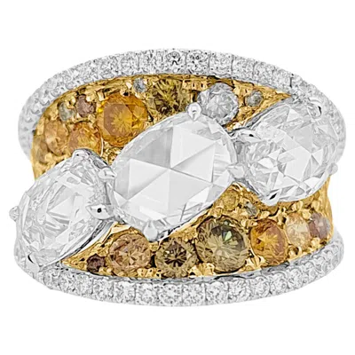 Pre-owned Hyt Certified Cocktail Ring With Natural Fancy Color And Rose Cut Diamonds 18k Gold In Red