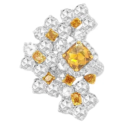 Pre-owned Hyt Certified Cocktail Ring With Natural Fancy Color And Rose Cut Diamonds 18k Gold In Red