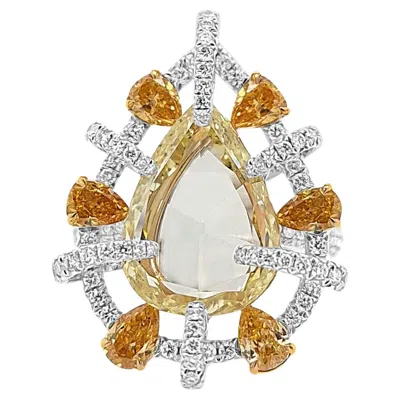 Pre-owned Hyt Certified Cocktail Ring With Natural Fancy Color Mix Cut Diamonds In 18k Gold In Multi