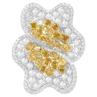 Pre-owned Hyt Certified Cocktail Ring With Natural Fancy Color Mix Cut Diamonds In 18k Gold In Multi