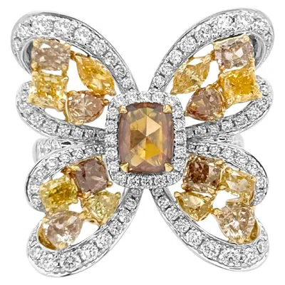Pre-owned Hyt Certified Cocktail Ring With Natural Fancy Color Mix Cut Diamonds In 18k Gold In Multi