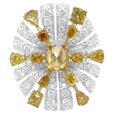 Pre-owned Hyt Certified Cocktail Ring With Natural Fancy Color Mix Cut Diamonds In 18k Gold In Multi