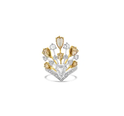 Pre-owned Hyt Certified Cocktail Ring With Natural Fancy Color Rose Cut Diamonds In 18k Gold In Red