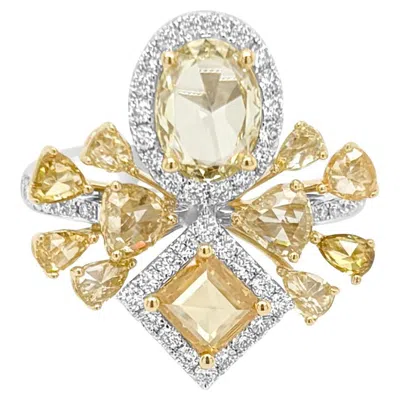 Pre-owned Hyt Certified Cocktail Ring With Natural Fancy Color Rose-cut Diamonds 18k Gold In Multi