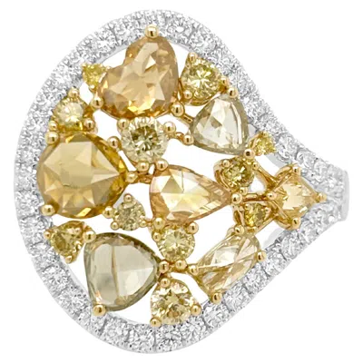 Pre-owned Hyt Certified Cocktail Ring With Natural Fancy Color Rose-cut Diamonds In 18k Gold In Multi