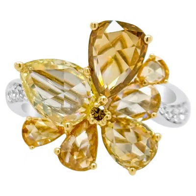 Pre-owned Hyt Certified Cocktail Ring With Pear Natural Fancy Color Rose-cut Diamonds 18k Gold In Multi