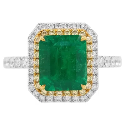 Pre-owned Hyt Certified Colombian Emerald And Natural Yellow Diamond 18k Gold 2-way Ring