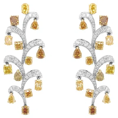 Pre-owned Hyt Certified Dangle Earrings With Fancy Color Diamonds White Diamonds In 18k Gold