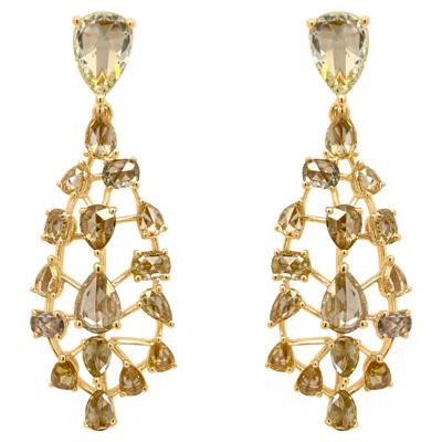 Pre-owned Hyt Certified Dangle Earrings With Rosecut Fancy Color Diamonds Made In 18k Gold In Multi