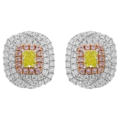 Pre-owned Hyt Certified Green Diamonds And Pink Diamonds - Festive Stud Earrings