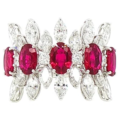 Pre-owned Hyt Certified No Heat Mozambique Ruby And Marquise White Diamond Ring In 18k Gold