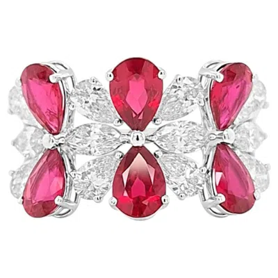 Pre-owned Hyt Certified Ring With No Heat Natural Mozambique Ruby And White Diamond In18k Gold