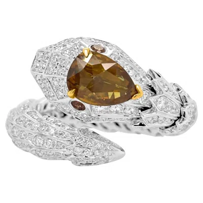 Pre-owned Hyt Certified Serpentine Ring With Natural Fancy Color And Rose Cut Diamonds 18kgold In Red