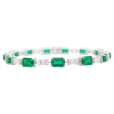 Pre-owned Hyt Certified Tennis Bracelet With Colombian Emeralds And White Diamonds 18k Gold