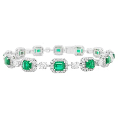 Pre-owned Hyt Certified Tennis Bracelet With Colombian Emeralds And White Diamonds 18k Gold