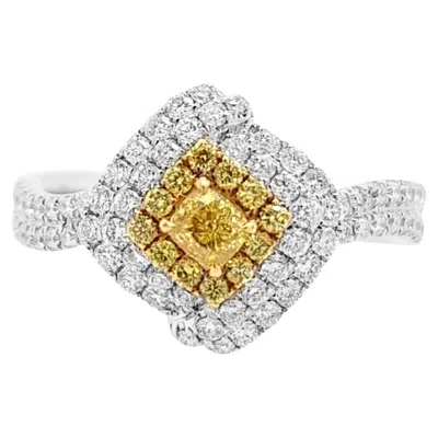 Pre-owned Hyt Cgl Certified Fancy Intense Yellow Diamond And White Diamond Pt Ring