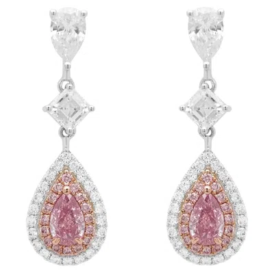 Pre-owned Hyt Drop Earrings With Gia Certified Pear Shape Fancy Intense Purplish Pink Diamonds