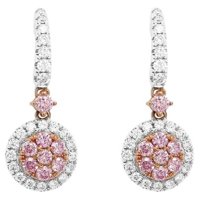 Pre-owned Hyt Drop Earrings With Round Brilliant Cut Argyle Pink Diamonds And White Diamonds