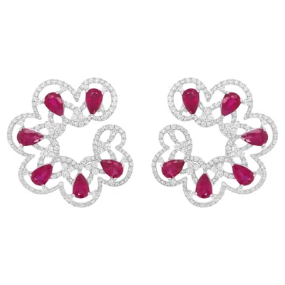 Pre-owned Hyt Earrings With Pear Shape Natural Ruby And White Diamonds Made In 18k Gold