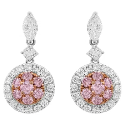Pre-owned Hyt Earrings With Round Brilliant Cut Argyle Pink Diamonds White Diamonds 18k Gold