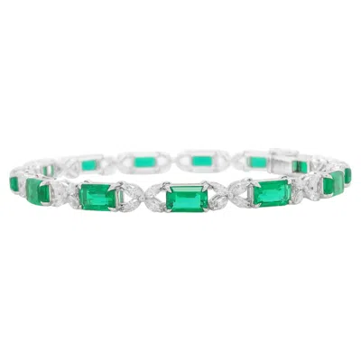 Pre-owned Hyt Emerald Cut 5.1ct Colombian Emeralds And Marquise White Diamonds Modern Bracelet