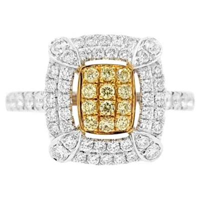 Pre-owned Hyt Exceptional Natural Yellow Diamond And White Diamond Ring