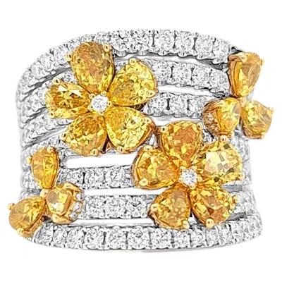 Pre-owned Hyt Fancy Yellow Natural Diamond Floral Multi-band Ring In White Gold