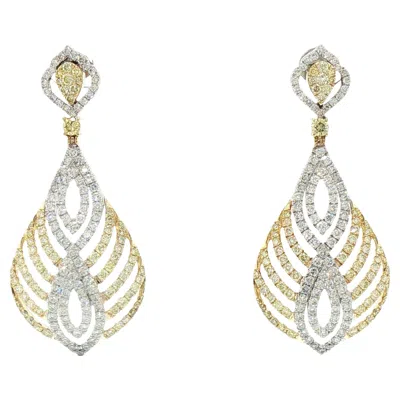 Pre-owned Hyt Feather-inspired Dangling Earrings With Natural Yellow & White Diamonds
