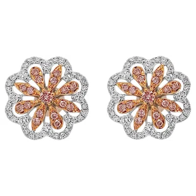 Pre-owned Hyt Floral Earrings With Brilliant Round Rare Pink Diamonds And White Diamonds