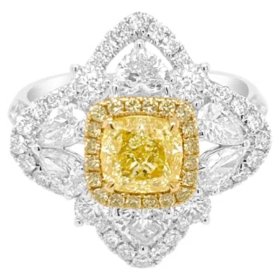 Pre-owned Hyt Gia Certified Cushion Cut Natural Yellow Diamond Ring And Pendant In 18k Gold