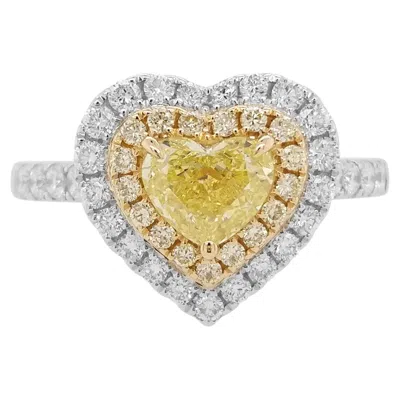 Pre-owned Hyt Gia Certified Fancy Yellow Diamond White Diamond 18k Gold Ring