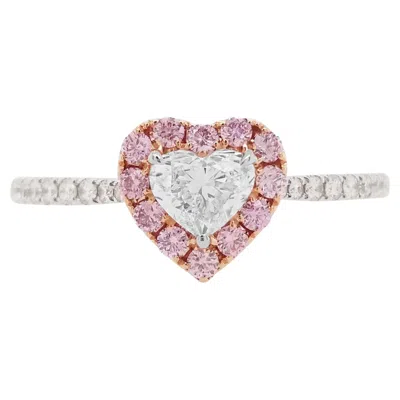 Pre-owned Hyt Gia Certified Heart Shape White Diamond With Argyle Pink Diamond 18k Gold Ring