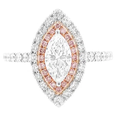 Pre-owned Hyt Gia Certified Marquise Natural White Diamond And Pink Diamond Ring In 18k Gold