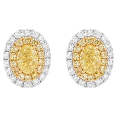 Pre-owned Hyt Gia Certified Oval Cut Natural Yellow Diamond And White Diamond Earrings