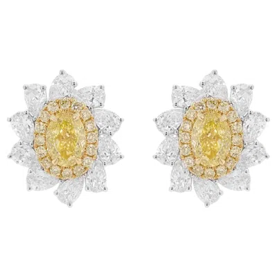 Pre-owned Hyt Gia Certified Oval Shape Natural Fancy Yellow Diamond Earrings In 18k Gold