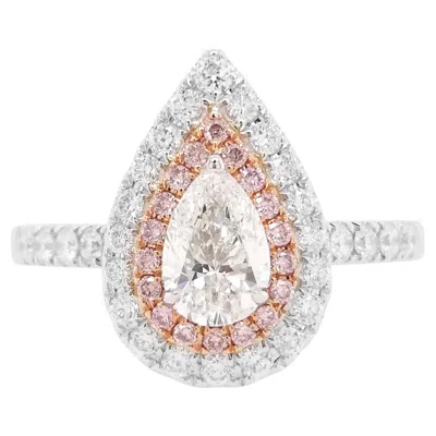 Pre-owned Hyt Gia Certified Pear Shape Natural White Diamond And Pink Diamond Ring In 18k Gold