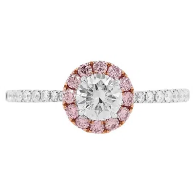 Pre-owned Hyt Gia Certified Round Brilliant Cut White Diamond , Pink Diamond 18k Gold Ring
