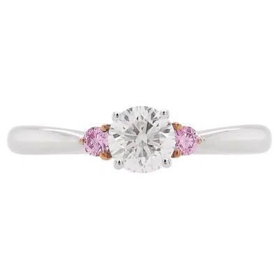 Pre-owned Hyt Gia Certified Round Cut White Diamond, Argyle Pink Diamond 18k Gold Band Ring