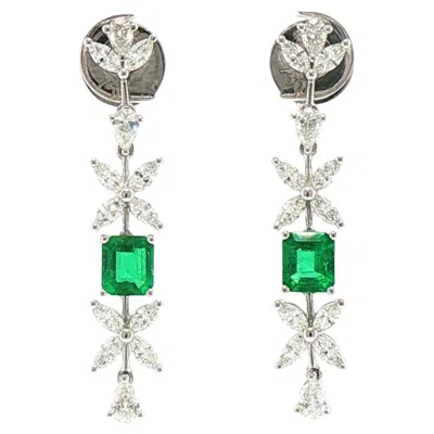 Pre-owned Hyt Guild Labs Certified Colombian Muzo Emerald And White Diamond 18k Gold Earring