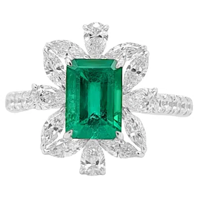 Pre-owned Hyt Guild Labs Certified Colombian Muzo Emerald And White Diamond 18k Gold Ring