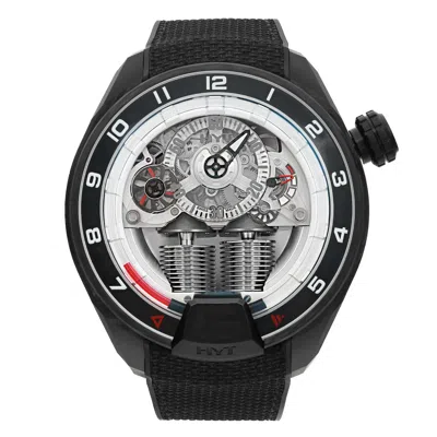 Pre-owned Hyt H4 Gotham Carbon Silver Skeleton Dial Manual Wind Men Watch H4-cb-515020 In Multi