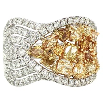 Pre-owned Hyt Igi Certified Band Ring With Natural Fancy Color Diamonds In 18k Gold In Multiple