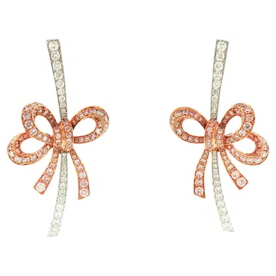 Pre-owned Hyt Igi Certified Bow Shape Earrings With Natural Pink Diamonds And White Diamonds