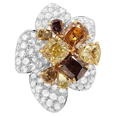 Pre-owned Hyt Igi Certified Cocktail Ring With Natural Fancy Color Diamonds 18k Gold In Multi