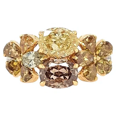 Pre-owned Hyt Igi Certified Cocktail Ring With Natural Fancy Color Diamonds 18k Gold In Multi