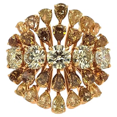Pre-owned Hyt Igi Certified Cocktail Ring With Natural Fancy Color Diamonds 18k Gold In Multi
