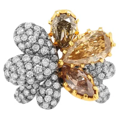 Pre-owned Hyt Igi Certified Natural Fancy Color Diamond 18k Gold Cocktail Ring In Multi