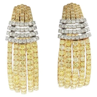 Pre-owned Hyt Igi Certified Natural Yellow Diamond And White Diamond Hoop Earrings In 18k Gold